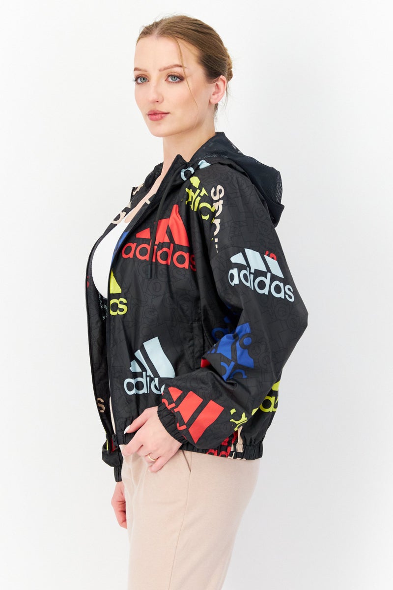 Adidas جاكيت رياضي نسائي بغطاء رأس بأكمام طويلة، مزيج رمادي - Image 2