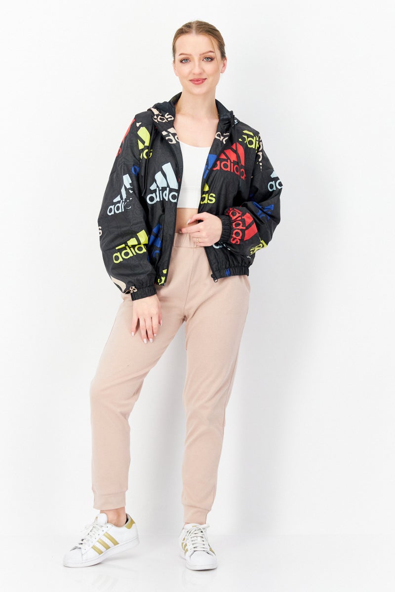 Adidas جاكيت رياضي نسائي بغطاء رأس بأكمام طويلة، مزيج رمادي - Image 3