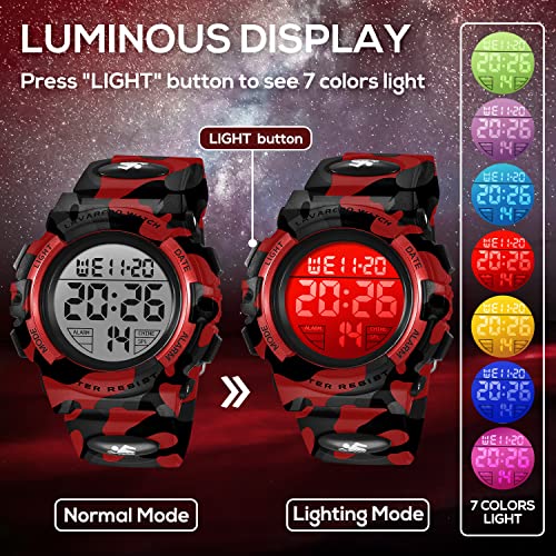 A ALPS Kids Watch,Boys Watch for 3-15 Year Old Boys,Digital Sport Outdoor Multifunctional Chronograph LED 50 M Waterproof Alarm Calendar Analog Watch for Children with Silicone Band,Kids Gift - Image 4