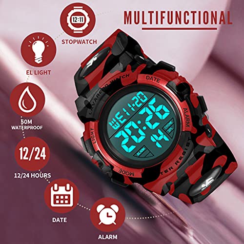 A ALPS Kids Watch,Boys Watch for 3-15 Year Old Boys,Digital Sport Outdoor Multifunctional Chronograph LED 50 M Waterproof Alarm Calendar Analog Watch for Children with Silicone Band,Kids Gift - Image 2