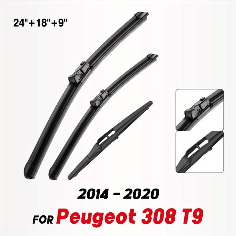 Natural Rubber Wiper Blades for Peugeot 308 T9 Hatchback 2014-2020 Front Rear 24 18 9 Inches - Image 1