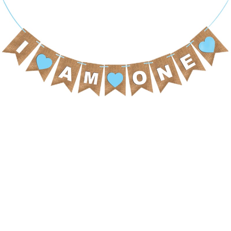 Wobbox First Birthday Party Banner Reverse Cutting "I am One" Party Decoration, Blue, Birthday Decoration Item - Image 1