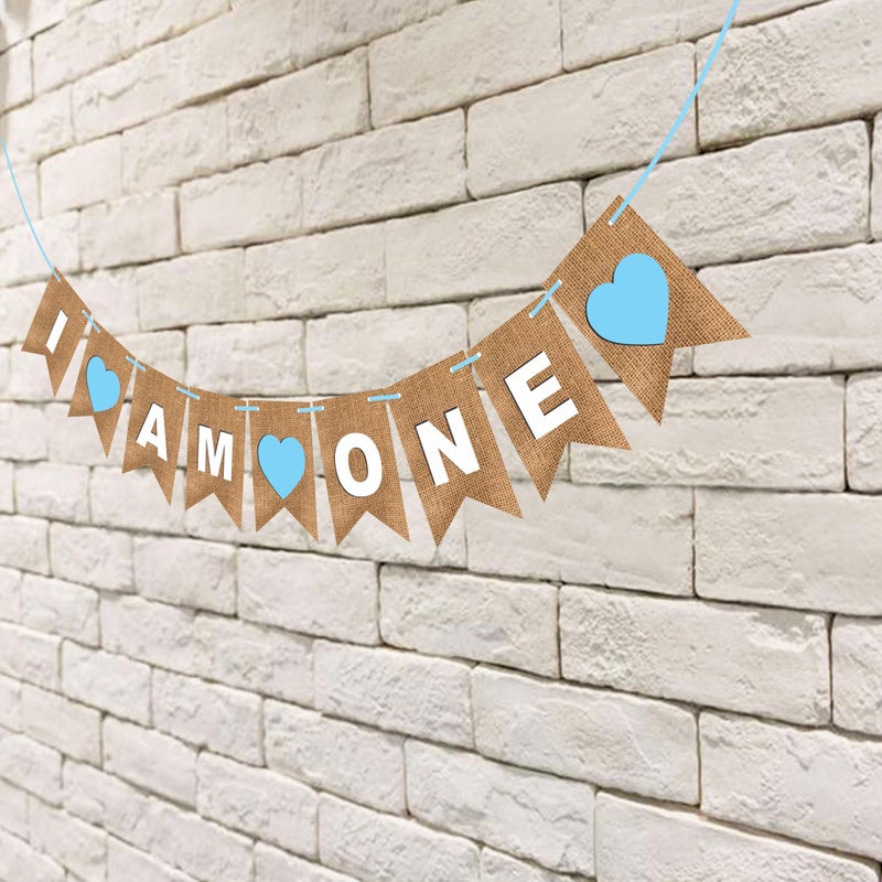 Wobbox First Birthday Party Banner Reverse Cutting "I am One" Party Decoration, Blue, Birthday Decoration Item - Image 4