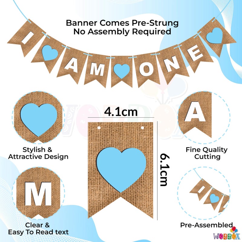 Wobbox First Birthday Party Banner Reverse Cutting "I am One" Party Decoration, Blue, Birthday Decoration Item - Image 2