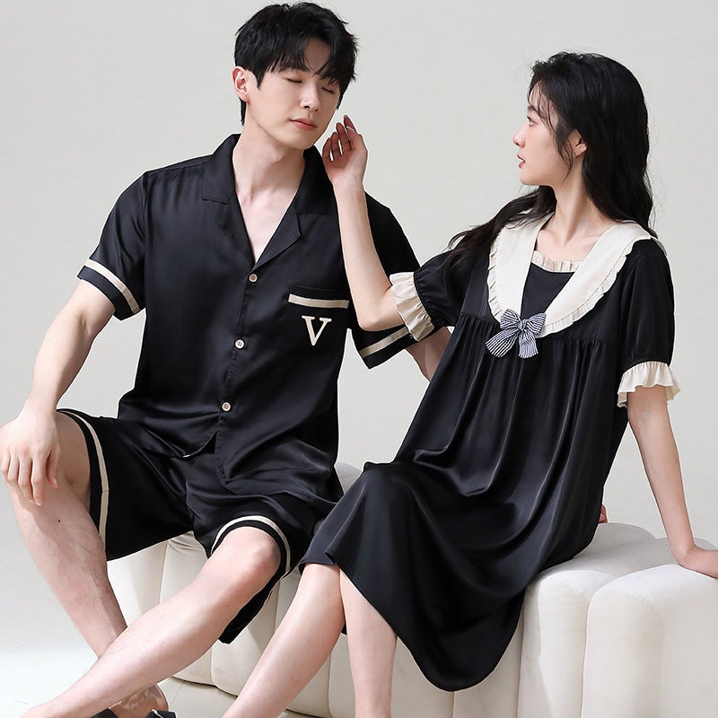 Red Silk Couple Pajama Set SummerCKE-Female pullover FY2609 Male FY2607 CKE-Female pullover FY2609 Male FY2607