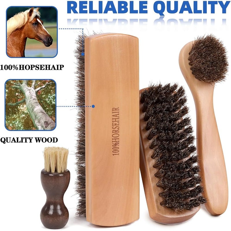 Glarks 6Pcs Shoe Polishing Horsehair Brush Set Professional Shoe Polish Brush Suede Leather Cleaning Brush with Microfiber Cloth for Cleaning and Polishing - Image 3
