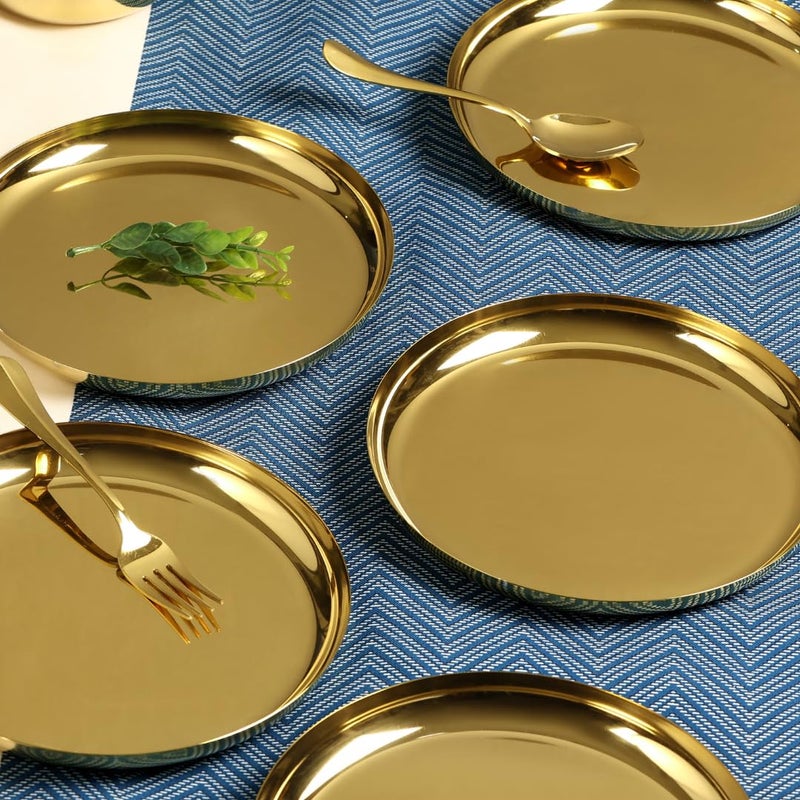 Chakmak Chakmak Cherry Quarter Plate PVD Gold 6 Pcs Set PVD Coated Stainless Steel Plates Set for Kitchen Gold Finish 6Pcs - Image 1