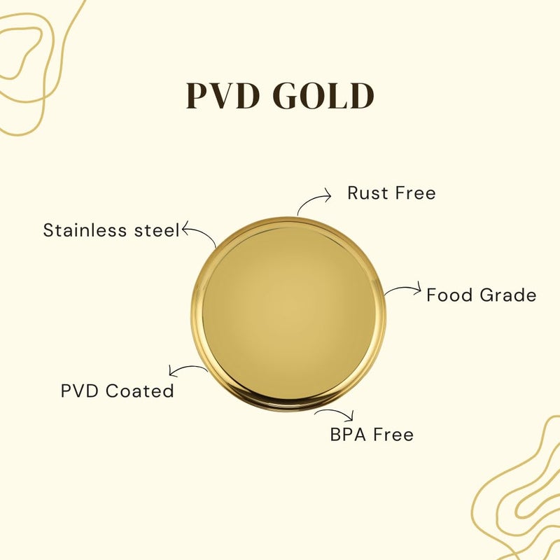 Chakmak Chakmak Cherry Quarter Plate PVD Gold 6 Pcs Set PVD Coated Stainless Steel Plates Set for Kitchen Gold Finish 6Pcs - Image 5