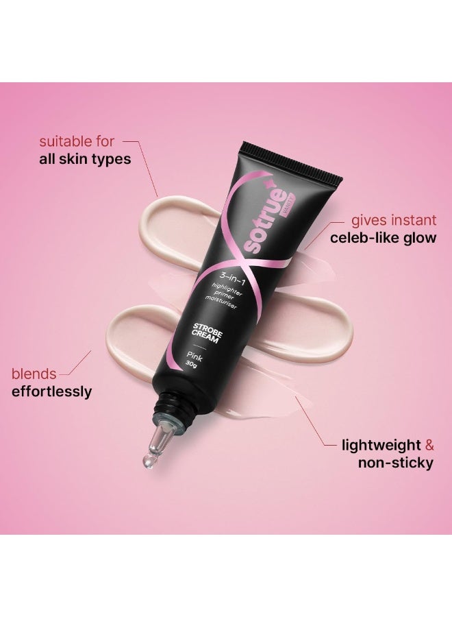 So True Sotrue Strobe Cream Pink for Face Radiance, Multipurpose Strobe Cream, Dewy Glazed Instant Glow, Highlighter For Face, Boosts Hydration 30 g - For All Skin Types - Image 4