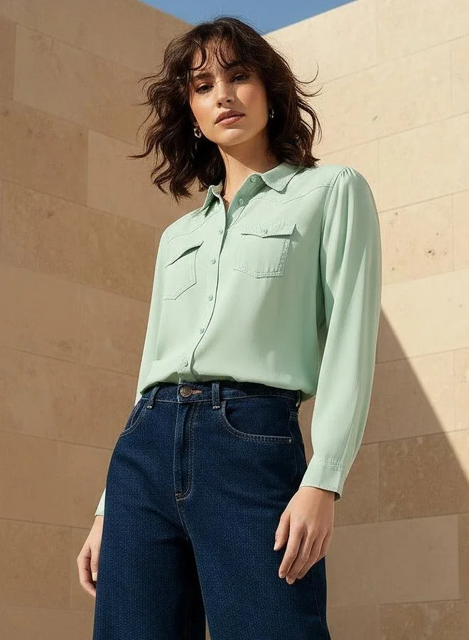 Splash FAV Regular Fit Lyocell Denim Shirt with Pockets
