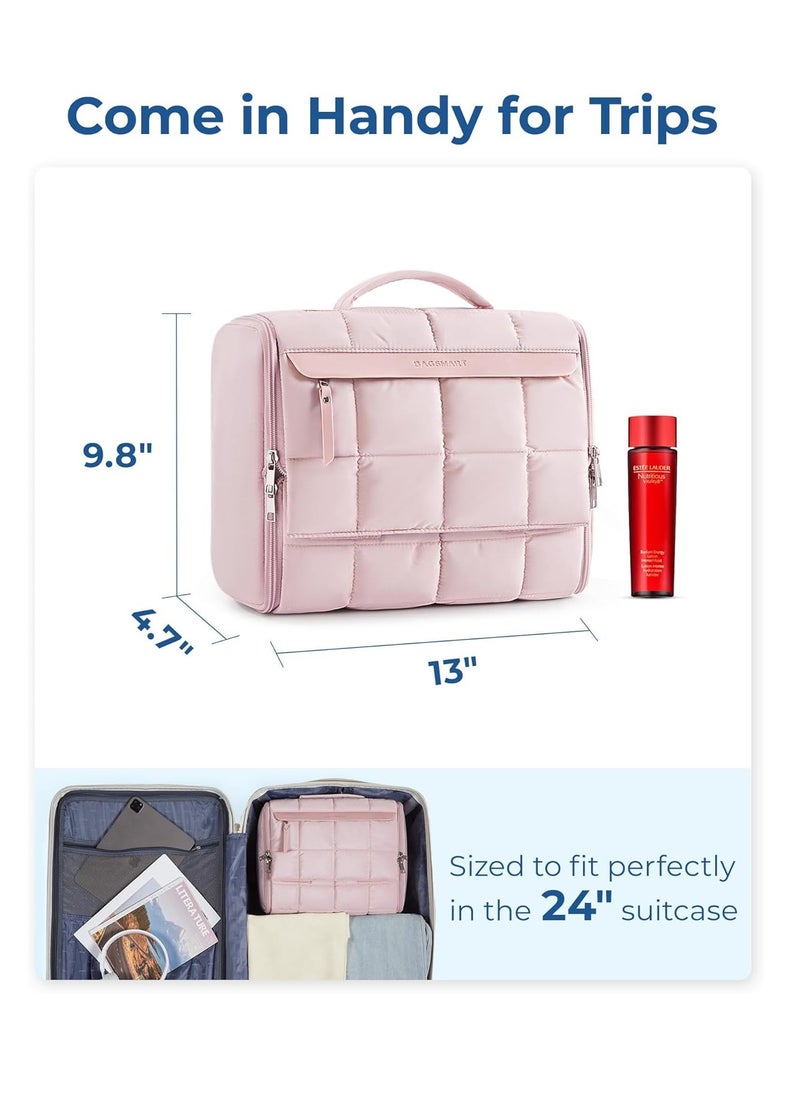 BAGSMART BAGSMART Travel Toiletry Bag, Extra Large Full-open Hanging Toiletry Bag for Women, Puffy Cosmetic Makeup Bag Organizer with Handle for Accessories, Essentials, Toiletries (Beige 13''L)  - Image 4