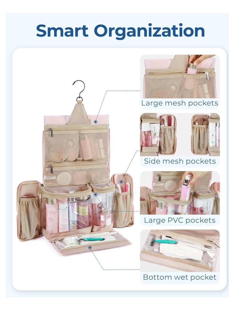 BAGSMART BAGSMART Travel Toiletry Bag, Extra Large Full-open Hanging Toiletry Bag for Women, Puffy Cosmetic Makeup Bag Organizer with Handle for Accessories, Essentials, Toiletries (Beige 13''L)  - Image 3