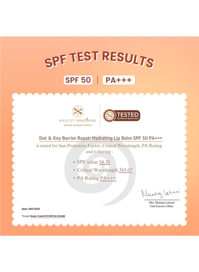 Dot & Key Barrier Repair Hydrating Lip Balm SPF 50 | Cocoa Nude | Repairs Damaged Lip Barrier | Medium Tinted | 4.5 gm - Image 2