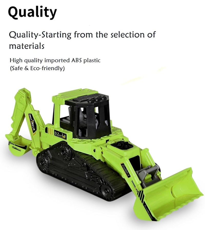 Tec Tavakkal Construction Realistic 2 in 1 Excavator Bulldozer Truck for Kids, Construction Toys Engineer Vehicle Pushdozer Toy Truck Machine (Excavator and Bulldozer Green) - Image 4