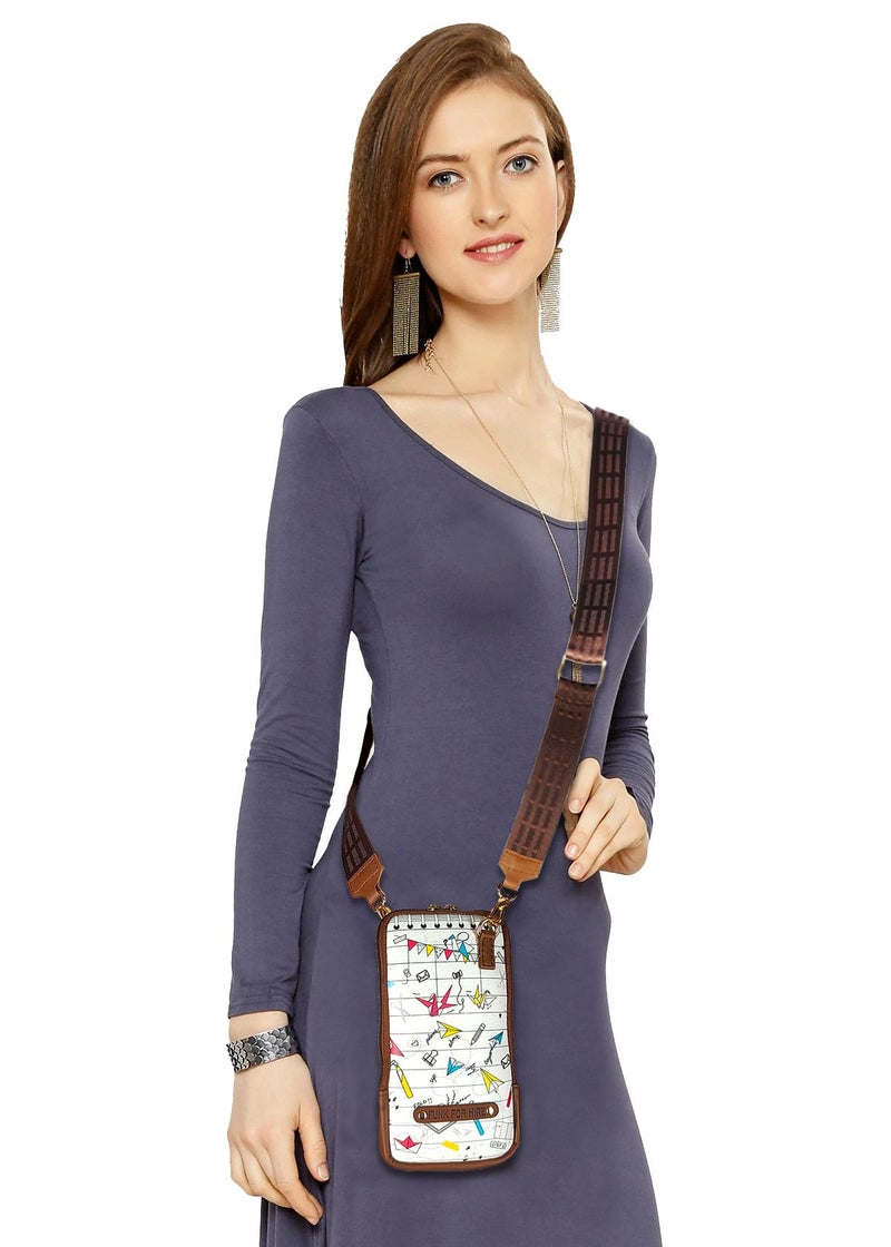 Funk For Hire Combo of Printed Leatherette Mobile Holder Pouch Sling Bag with Pocket Wallet - White and Brown - Image 4
