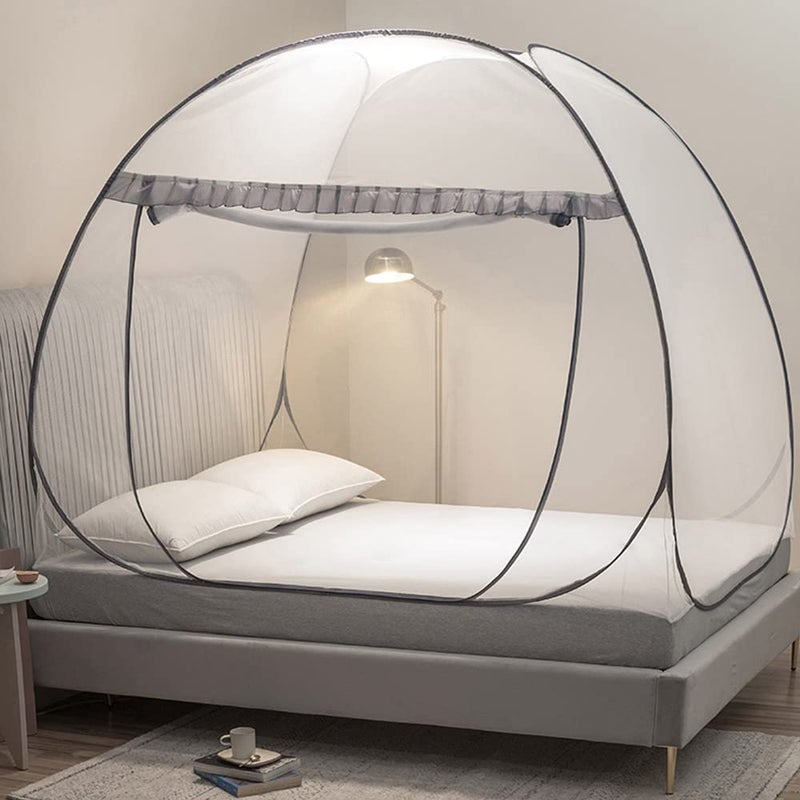 Mengersi Mosquito Net Tent for Bed,Pop-Up Bed Canopy with Net Bottom,Mosquito Netting Bed Tent for Kids Girls Boys,Bed,Suit for Indoor Outdoor (Twin, Gray),CAN3023114 - Image 3