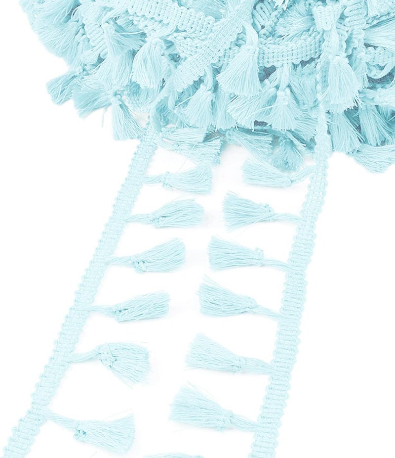 MSCFTFB 20 Yards Mini Tassel Fringe Trim,Boho Tassels Ribbon for Women,1.6inch Wide Sewing Fabric Lace for DIY Jewelry Clothing Bag Curtain Home Party Decor(Light Cyan) - Image 1