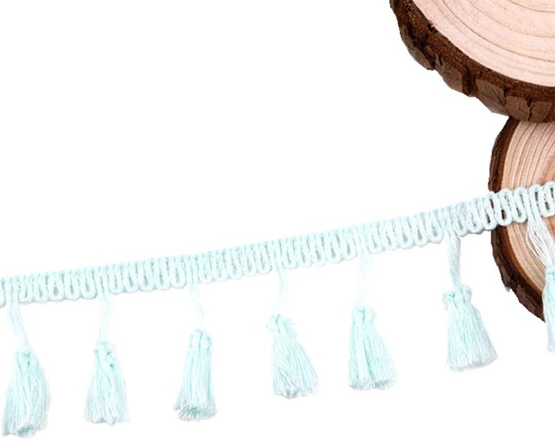 MSCFTFB 20 Yards Mini Tassel Fringe Trim,Boho Tassels Ribbon for Women,1.6inch Wide Sewing Fabric Lace for DIY Jewelry Clothing Bag Curtain Home Party Decor(Light Cyan) - Image 2