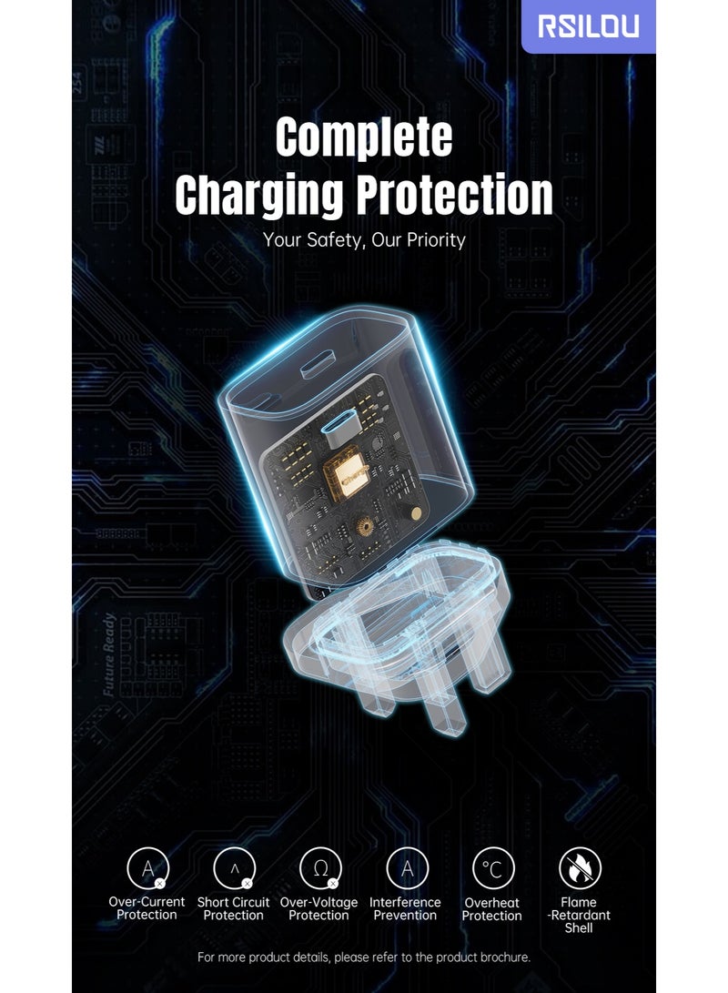 rsilou RSILOU - 20W  TYPE-C fast charging mobile wall charger (Type-C Charging Cable included- 100cm Length) - Image 4