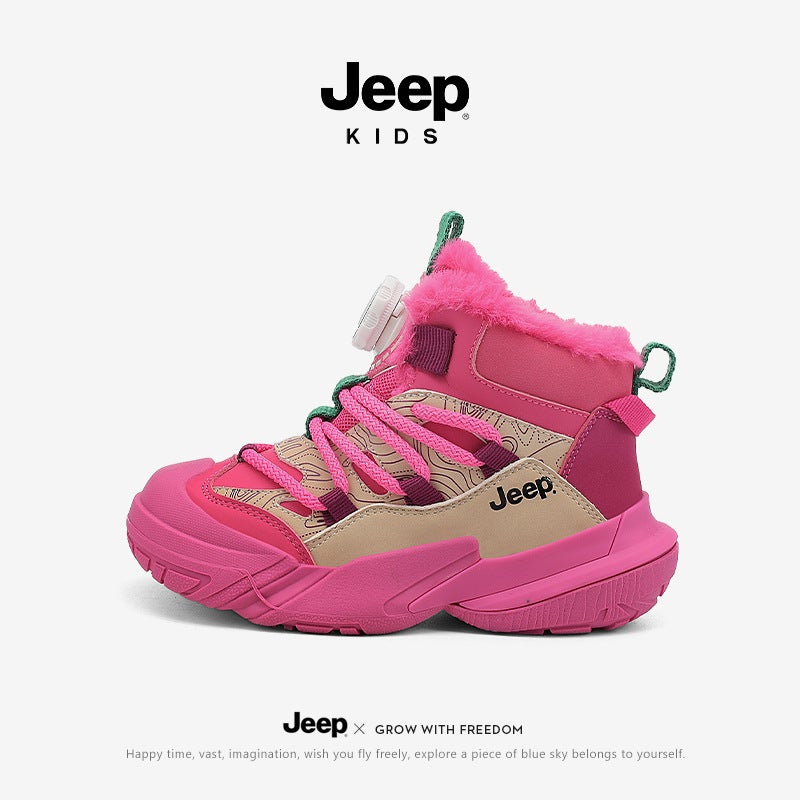 Jeep Children'S Shoes Girls' Large Cotton Shoes Winter Fleece-Lined Children'S Sneaker High-Top Warm Boys' Shoes - Image 1