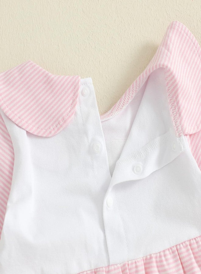 Socutebabe Newborn Daddys Girl Baby Clothes Going Coming Home Outfit Fall Winter Onesie Romper Cute Smocked Jumpsuit (Daddys Girl Bow Striped Pink, 0-3 Months) - Image 4