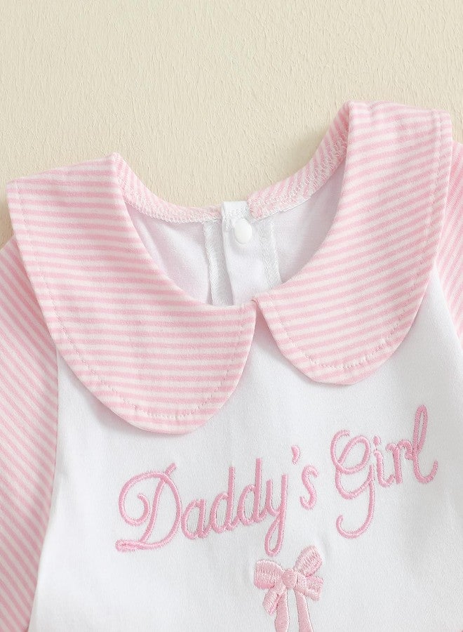 Socutebabe Newborn Daddys Girl Baby Clothes Going Coming Home Outfit Fall Winter Onesie Romper Cute Smocked Jumpsuit (Daddys Girl Bow Striped Pink, 0-3 Months) - Image 3