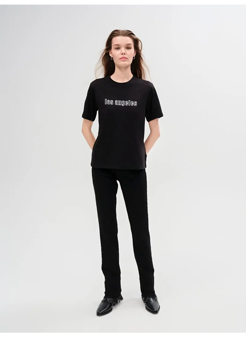 ال تي بي Slogan Printed Short Sleeve Black T-Shirt