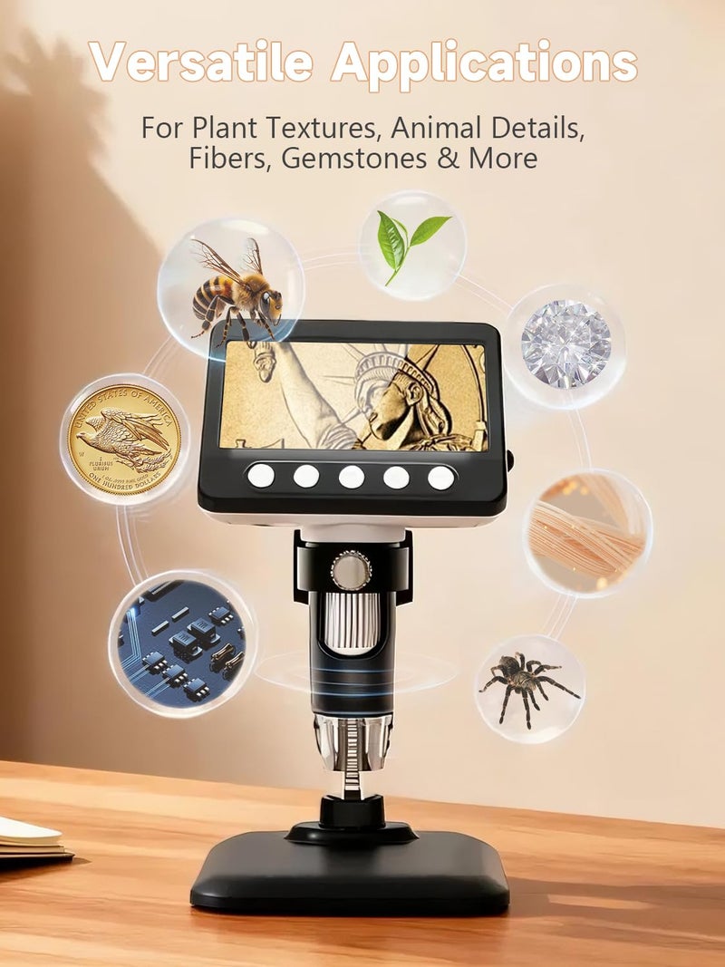 WKR Coin Microscope for Error Coins, 4.3 inches 1080P LCD Digital Microscope, 50x-1000x Magnifier with 8 Adjustable LED Lights, PC View, Compatible with MacOS Windows for Adults Kids - Image 4