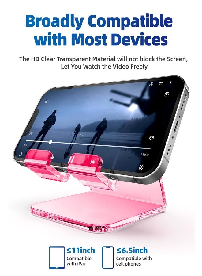TOPGO Acrylic Cell Phone Stand, Clear Phone Holder for Office Desk, Vanity, Kitchen Counter, Bedside Table, Compatible with iPhone 16 15 14 13 12 11 Pro Max Plus/Smartphones/iPad/Switch/Kindle(Pink) - Image 3