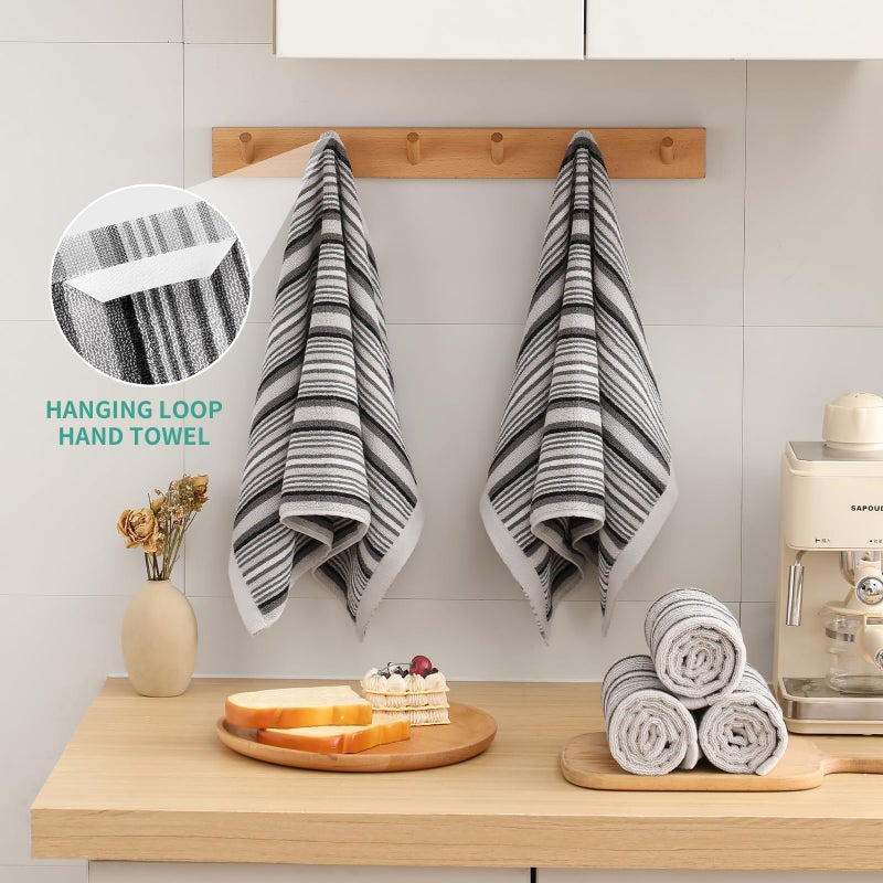 SALAS Premium Kitchen Dish Towels for Drying Dishes  Large Cotton Kitchen Towels  Stripped Terry Dish Cloths  Thick Highly Absorbent Kitchen Towel Sets with Hanging Loop  16"" X 26""  6 Packs Grey - Image 3