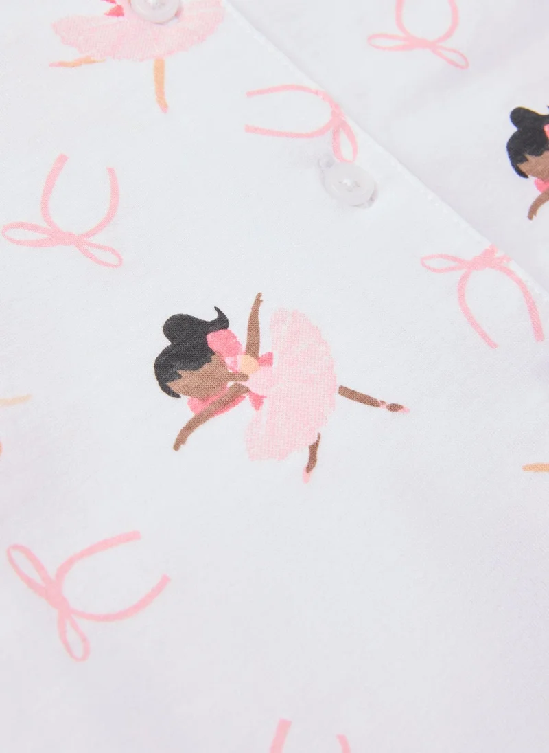 ماتلان طقم بيجامة قصير للبنات بأزرار باللون الأبيض بتصميم الباليه