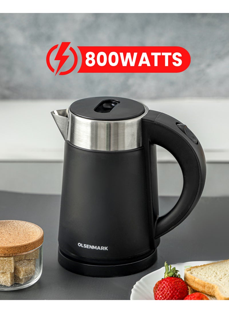 Olsenmark 1.0L Double Layer Electric Kettle OMK7028 | 800W Fast Boiling with 360° Rotating Base | Auto Shut-Off, Overheat & Dry Boil Protection | Perfect for Tea, Milk & Water | 2 Years Warranty | Black 1 L 800 W OMK7028 BLACK - Image 2