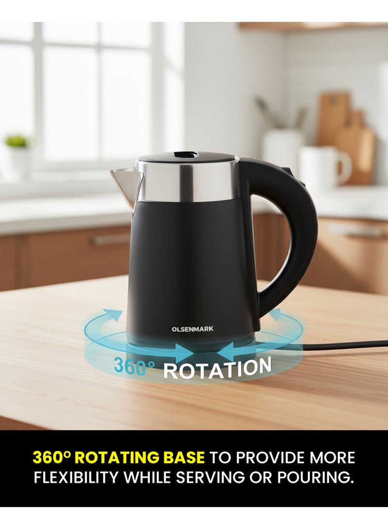 Olsenmark 1.0L Double Layer Electric Kettle OMK7028 | 800W Fast Boiling with 360° Rotating Base | Auto Shut-Off, Overheat & Dry Boil Protection | Perfect for Tea, Milk & Water | 2 Years Warranty | Black 1 L 800 W OMK7028 BLACK - Image 3