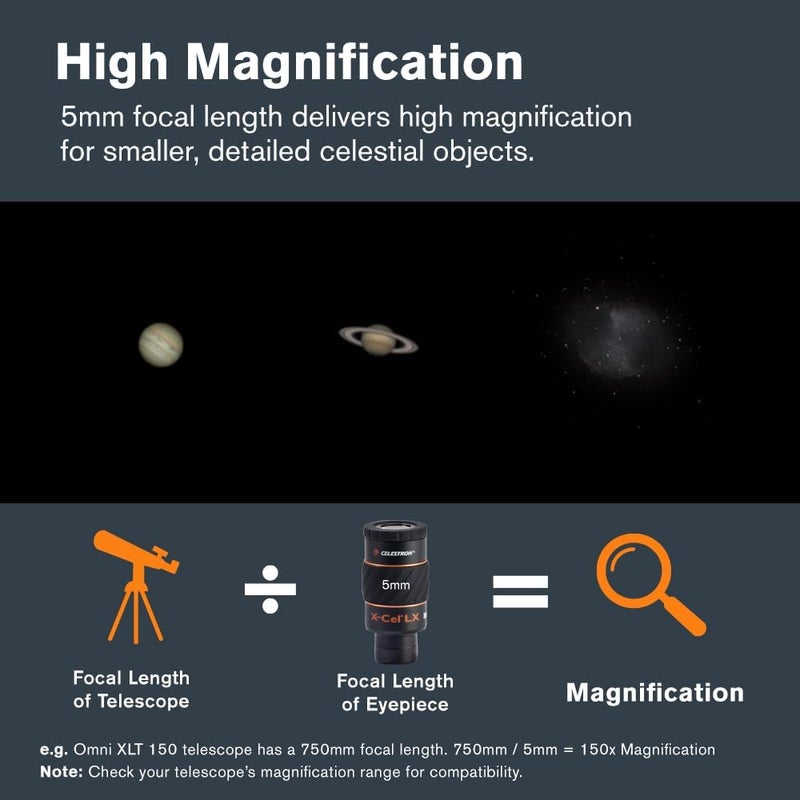 سلسترون عدسة مجهر Celestron X-Cel LX Series، قطر 1.25 بوصة، 5 مم، رقم المنتج: 93421، لون أسود - Image 3