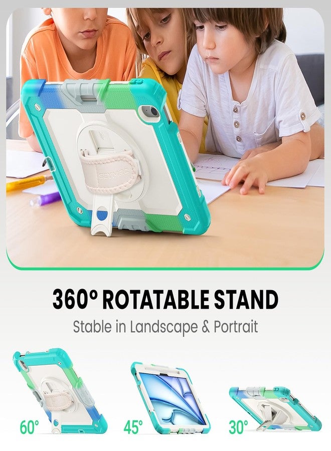 SEYMAC جراب SEYMAC للأطفال لجهاز iPad Air مقاس 11 بوصة M3 2025/M2 2024 (الجيل السابع/السادس)، جراب واقٍ متين مقاوم للصدمات مع واقي شاشة، وحامل دوار، وحزام لليد/الكتف، لون أزرق زاهي - Image 4