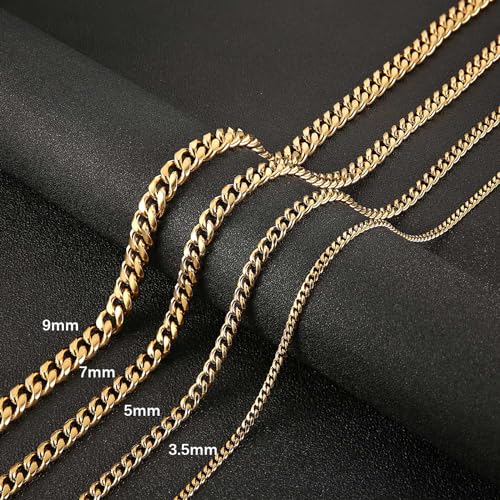 HZMAN 5mm Cuban Chain for Men Stainless Steel Men's Gold Chain Diamond Cut Hip Hop Link Chains Necklace 16-30 Inch (18in) - Image 4