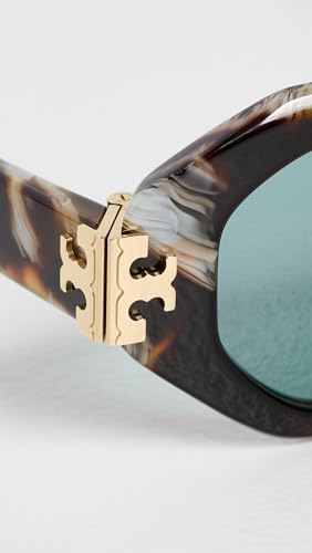Tory Burch Women's Eleanor Irregular Sunglasses, Dark Wavy Tortoise, One Size - Image 4
