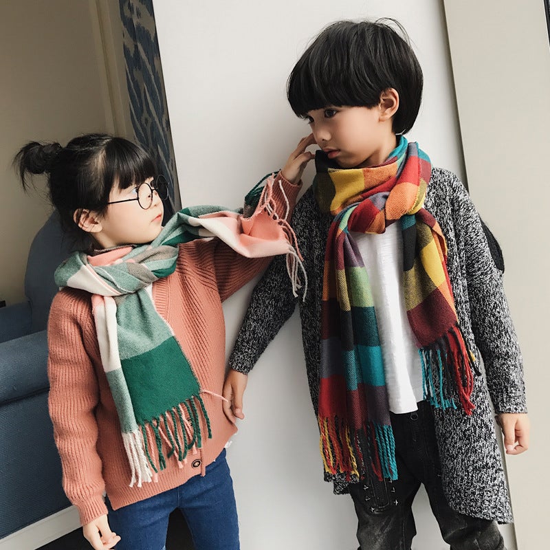 [Manufacturer'S Direct Supply] Korean-Style Boys' And Girls' Scarf Scarf Children'S And Baby'S Cashmere Plaid Scarf - Image 4