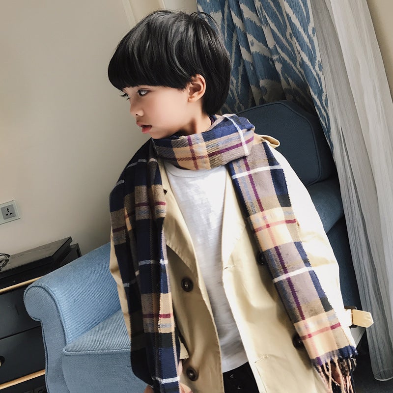 [Manufacturer'S Direct Supply] Korean-Style Boys' And Girls' Scarf Scarf Children'S And Baby'S Cashmere Plaid Scarf - Image 1