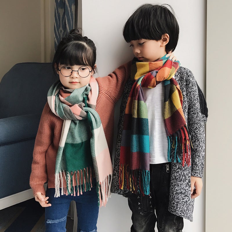 [Manufacturer'S Direct Supply] Korean-Style Boys' And Girls' Scarf Scarf Children'S And Baby'S Cashmere Plaid Scarf - Image 2