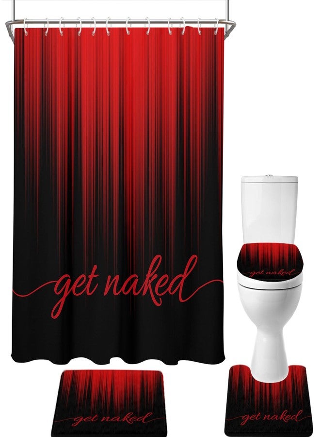 AAtter 4 Piece Red and Black Shower Curtain Set Get Naked Funny Adults Gothic Mens 60Wx72L Curtains Decor with Non-Slip Rugs, Toilet Lid Cover and Bath Mat Bathroom Accessorie Home Bathtub Set, Ombre - Image 5