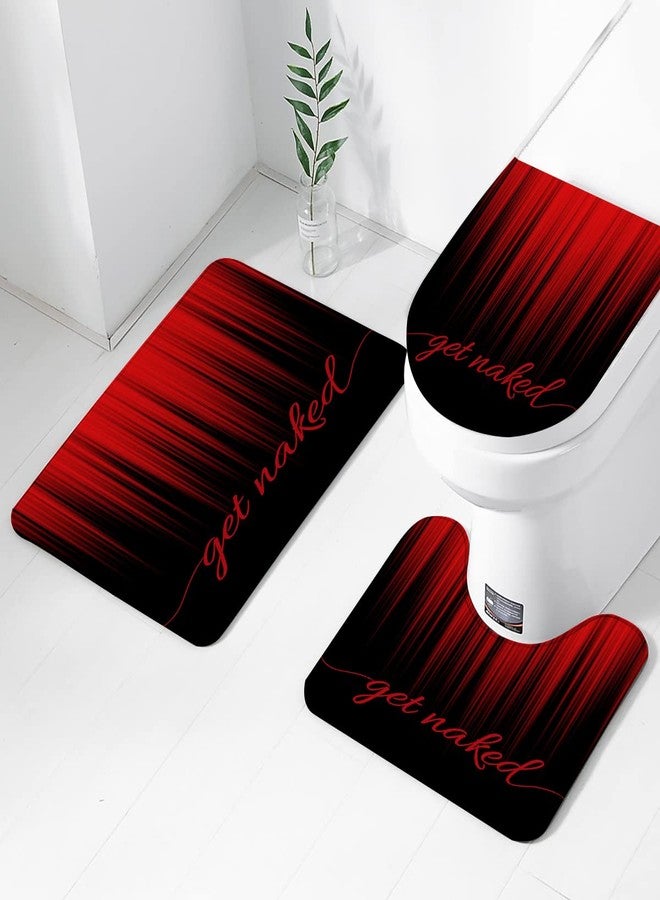 AAtter 4 Piece Red and Black Shower Curtain Set Get Naked Funny Adults Gothic Mens 60Wx72L Curtains Decor with Non-Slip Rugs, Toilet Lid Cover and Bath Mat Bathroom Accessorie Home Bathtub Set, Ombre - Image 2