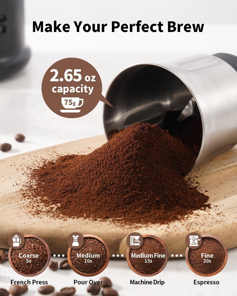 SHARDOR One Touch Electric Coffee Grinder, For Spices, Herbs, Beans, Spices and Seeds, with 1 Removable Stainless Steel Bowl, Dry Clean, Black - Image 4