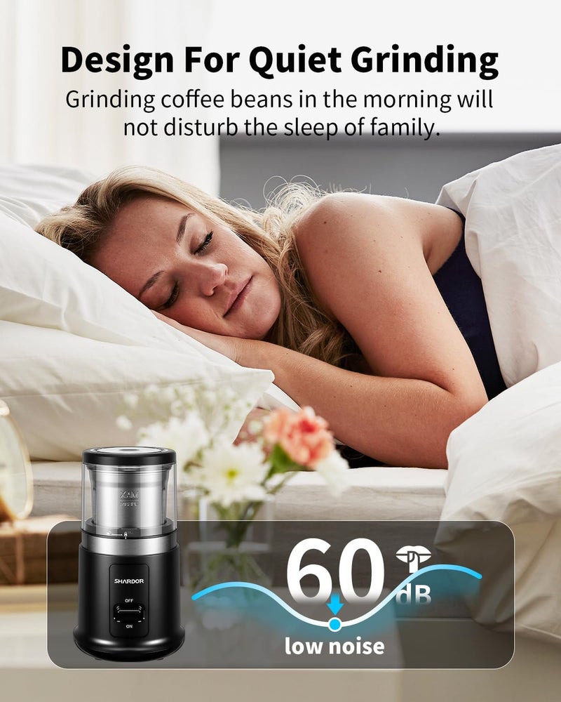 SHARDOR One Touch Electric Coffee Grinder, For Spices, Herbs, Beans, Spices and Seeds, with 1 Removable Stainless Steel Bowl, Dry Clean, Black - Image 5