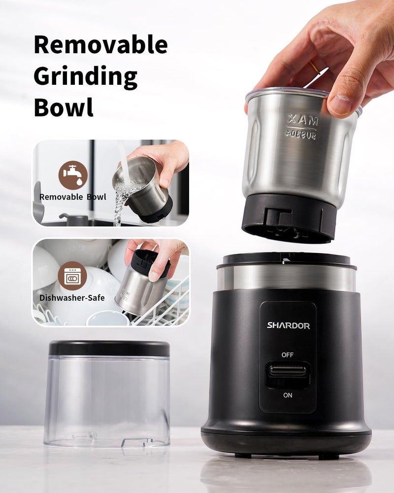 SHARDOR One Touch Electric Coffee Grinder, For Spices, Herbs, Beans, Spices and Seeds, with 1 Removable Stainless Steel Bowl, Dry Clean, Black - Image 3