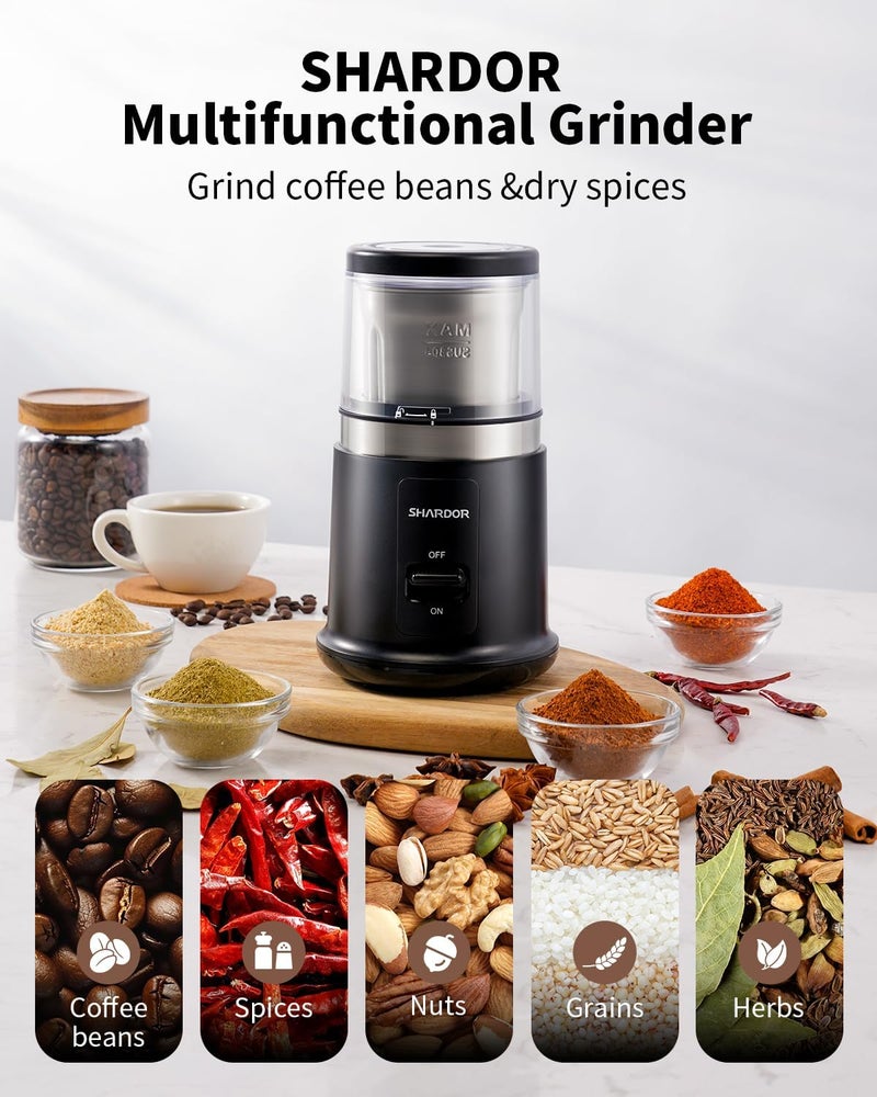 SHARDOR One Touch Electric Coffee Grinder, For Spices, Herbs, Beans, Spices and Seeds, with 1 Removable Stainless Steel Bowl, Dry Clean, Black - Image 2