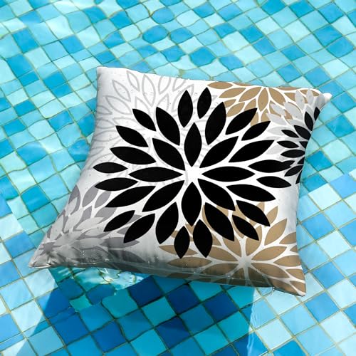 DFXSZ Black Brown Outdoor Pillow Covers 18x18 Inch Set of 2 White Gray Flower Throw Pillows Farmhouse Outdoor Modern Floral Polyester Square Cushion Case Decor for Patio Funiture Garden 002B18 - Image 2