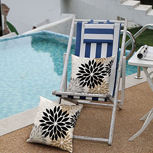 DFXSZ Black Brown Outdoor Pillow Covers 18x18 Inch Set of 2 White Gray Flower Throw Pillows Farmhouse Outdoor Modern Floral Polyester Square Cushion Case Decor for Patio Funiture Garden 002B18 - Image 5
