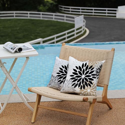 DFXSZ Black Brown Outdoor Pillow Covers 18x18 Inch Set of 2 White Gray Flower Throw Pillows Farmhouse Outdoor Modern Floral Polyester Square Cushion Case Decor for Patio Funiture Garden 002B18 - Image 4
