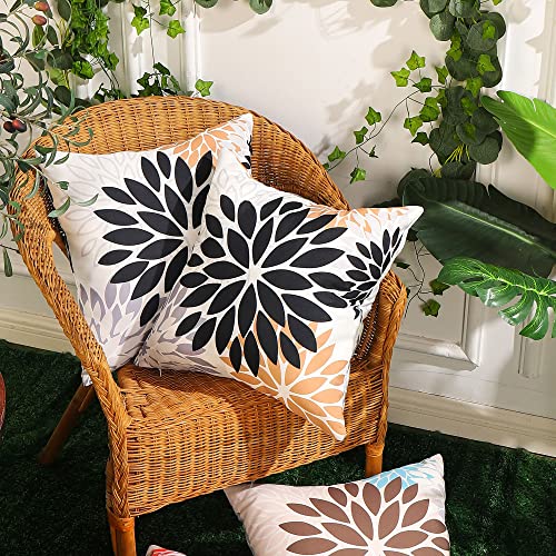 DFXSZ Black Brown Outdoor Pillow Covers 18x18 Inch Set of 2 White Gray Flower Throw Pillows Farmhouse Outdoor Modern Floral Polyester Square Cushion Case Decor for Patio Funiture Garden 002B18 - Image 3